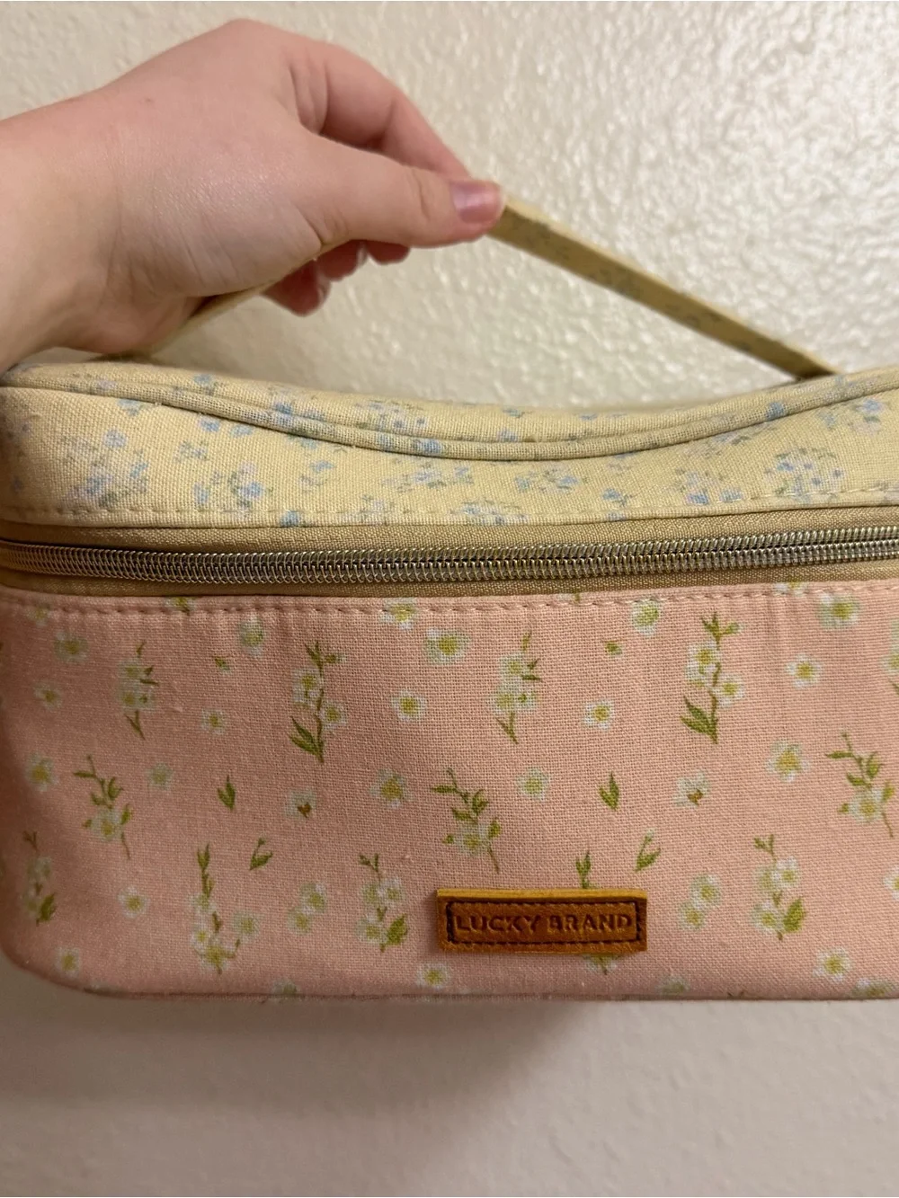 Lucky Brand Two-Tone Floral Cosmetic Case in Pastel Pink and Yellow